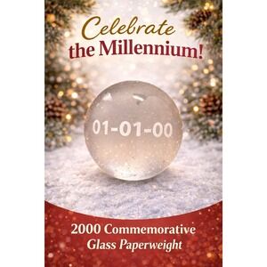 Vintage At Home International Y2K New Millenium Clear Globe Paperweight 01/01/00